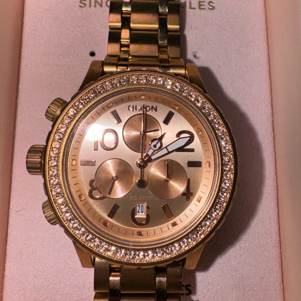 Nixon Rose Gold Watch With Crystal Bezel